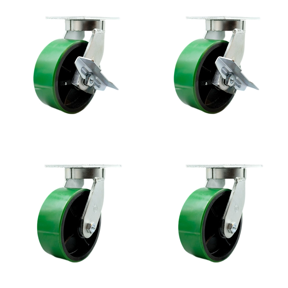 Extra Heavy Duty 8” x 3” Swivel Caster Set for Cranes, Gantries, Hoists, and Winches - 2 with Brake and Swivel Lock/2 with Swivel Lock - 2,500 lbs Per Caster - Set of 4 - Service Caster Brand — photo 1