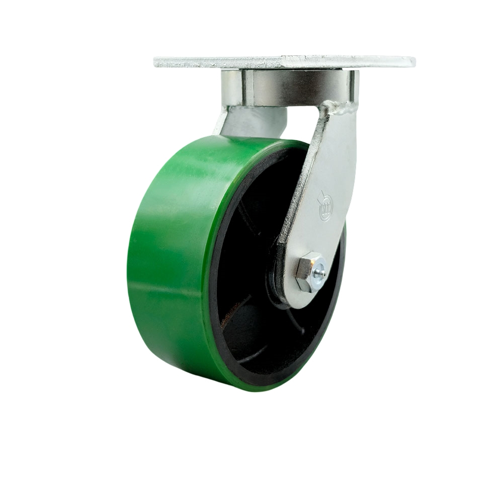 8 Inch Swivel Top Plate Extra Heavy Duty Caster with Green Polyurethane on Cast Iron Wheel - Heavy Duty Caster Wheel - Industrial Caster - 2,500 lbs. Capacity/Caster - Service Caster Brand — photo 1