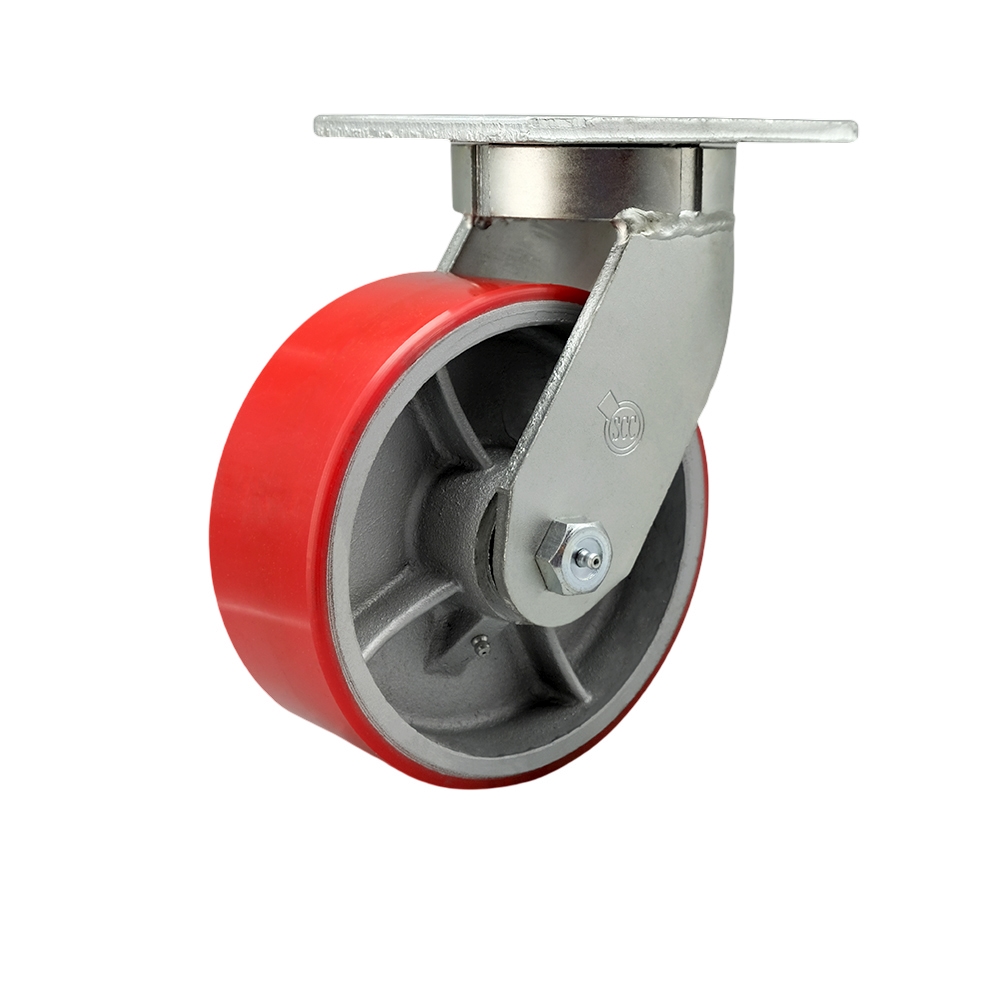 8 Inch Swivel Top Plate Extra Heavy Duty Caster with Red Polyurethane on Cast Iron Wheel - Heavy Duty Caster Wheel - Industrial Caster - 2,500 lbs. Capacity/Caster - Service Caster Brand — photo 1