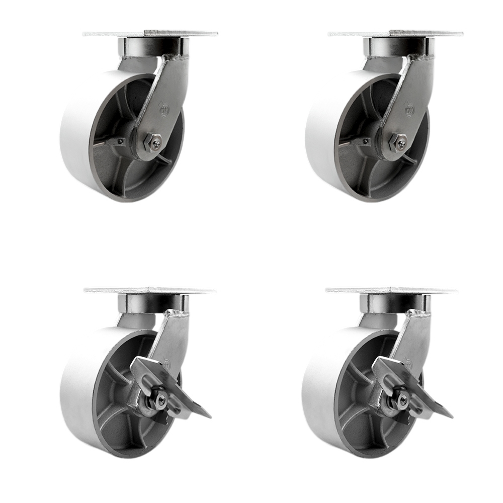 8 Inch Swivel Top Plate Caster Set Extra Heavy Duty Casters with Semi Steel Cast Iron Wheels - Includes 2 Swivel with Brakes and 2 Swivel - Casters Set of 4 Heavy Duty - Service Caster Brand — photo 1