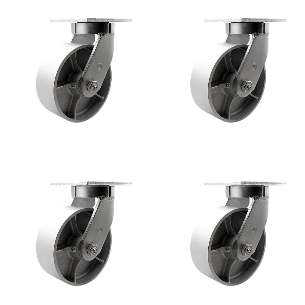 8 Inch Swivel Top Plate Caster Set Extra Heavy Duty Casters with Semi Steel Cast Iron Wheels - Includes 4 Swivel - Casters Set of 4 Heavy Duty - 10,000 lbs. Total Capacity - Service Caster Brand — photo 1