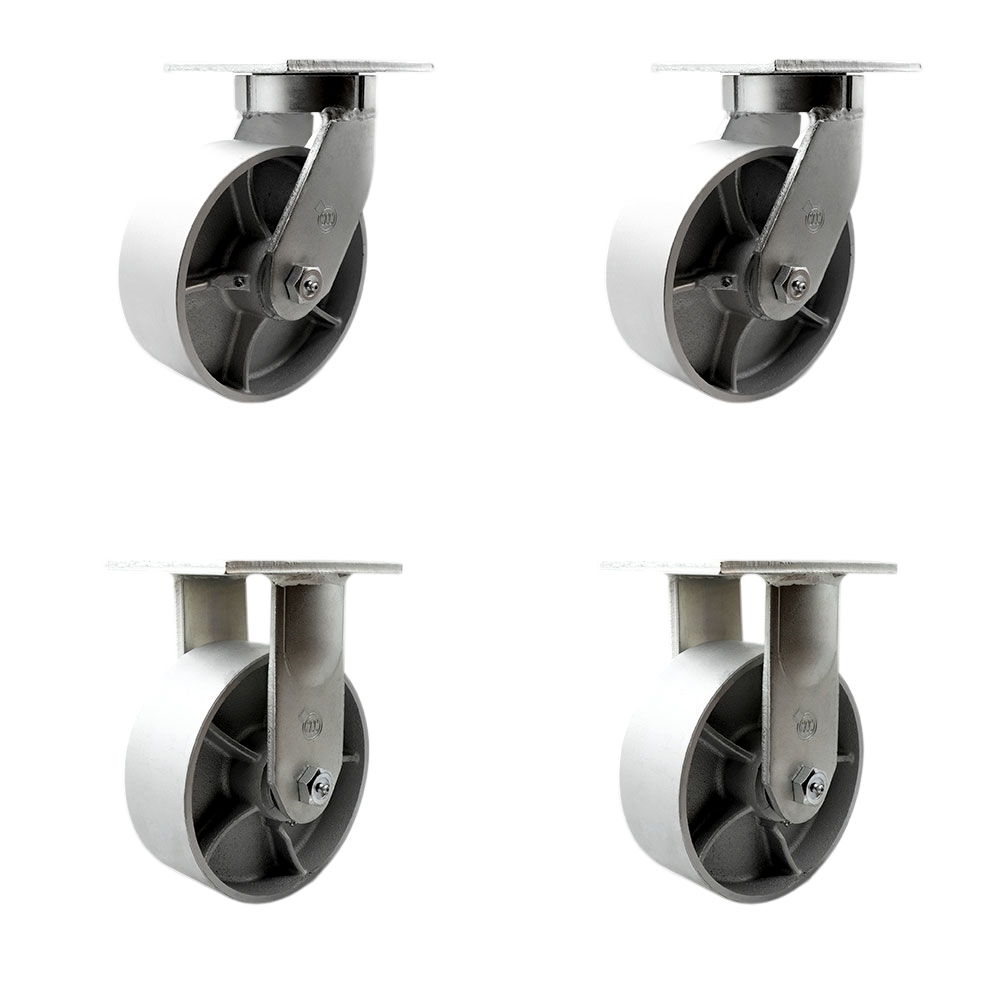 8 Inch Swivel Top Plate Caster Set Extra Heavy Duty Casters with Semi Steel Cast Iron Wheels-Includes 2 Swivel with Bolt on Swivel Locks and 2 Rigid-Casters Set of 4 Heavy Duty - Service Caster Brand — photo 1