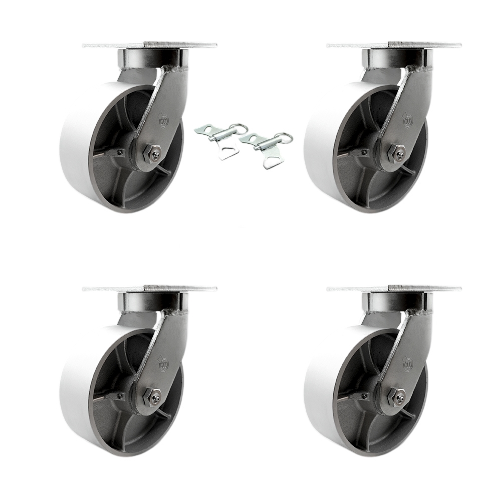 8 Inch Swivel Top Plate Caster Set Extra Heavy Duty Casters with Semi Steel Cast Iron Wheels - Includes 4 Swivel with 2 Bolt on Swivel Locks - Casters Set of 4 Heavy Duty - Service Caster Brand — photo 1