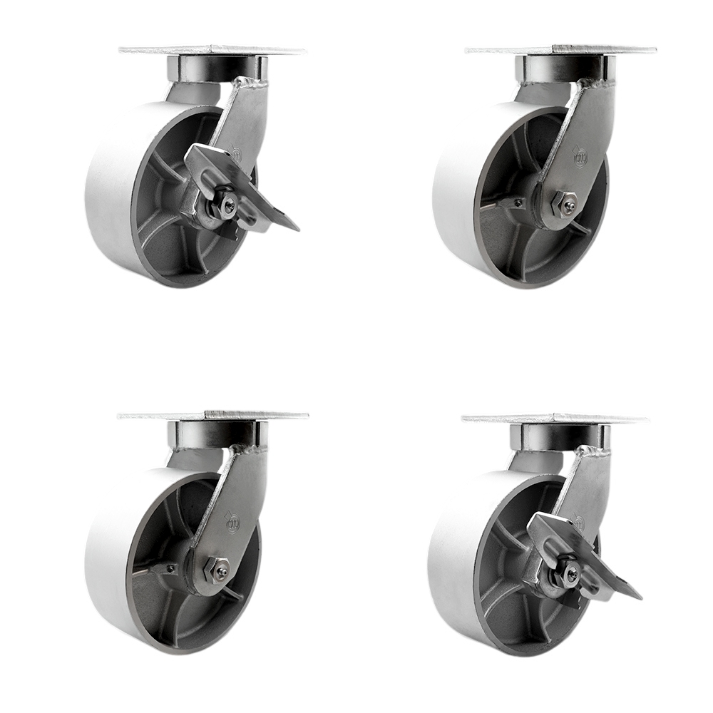 8 Inch Swivel Top Plate Caster Set Extra Heavy Duty Casters with Semi Steel Cast Iron Wheels - Includes 2 Swivel with Bolt on Swivel Locks and 2 Swivel with Brakes - Set of 4 - Service Caster Brand — photo 1