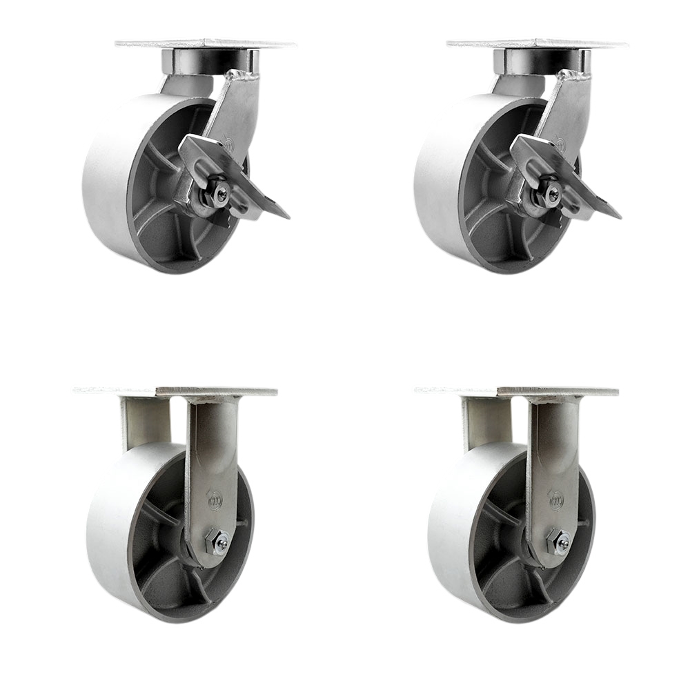 8 Inch Swivel Top Plate Caster Set Extra Heavy Duty Casters with Semi Steel Cast Iron Wheels - Includes 2 Swivel with Brakes and 2 Rigid - Casters Set of 4 Heavy Duty - Service Caster Brand — photo 1