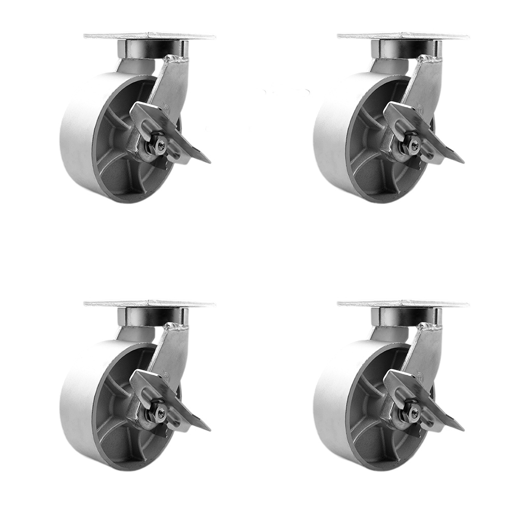 8 Inch Swivel Top Plate Caster Set Extra Heavy Duty Casters with Semi Steel Cast Iron Wheels - Includes 4 Swivel with Top Lock Brakes and Bolt on Swivel Locks - Set of 4 - Service Caster Brand — photo 1