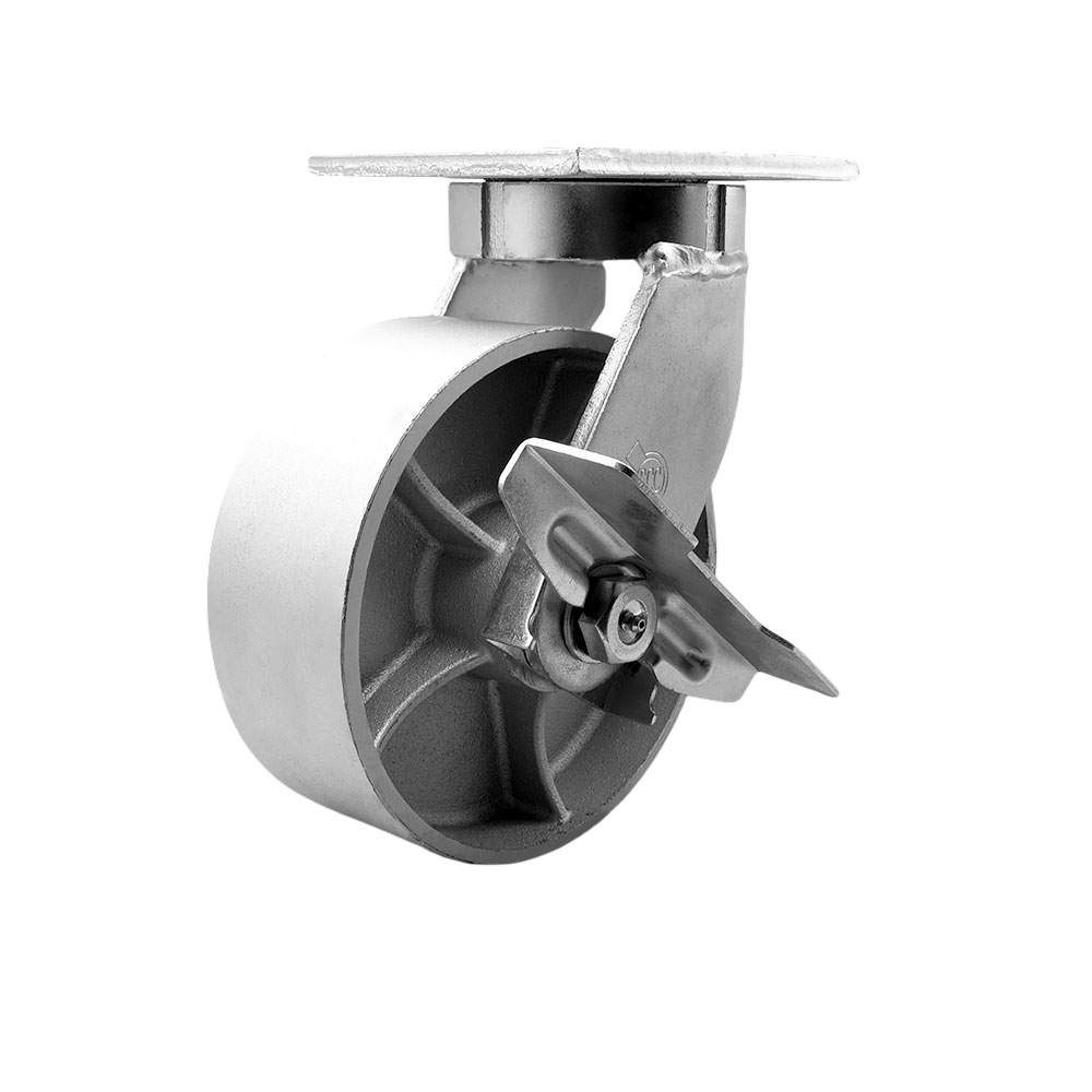 Extra Heavy Duty Kingpinless 8” x 3” Semi Steel Cast Iron Swivel Caster with Bolt on Swivel Lock and Brake for Cranes, Gantries, Hoists, and Winches – 2,500 lbs Per Caster - Service Caster Brand — photo 1