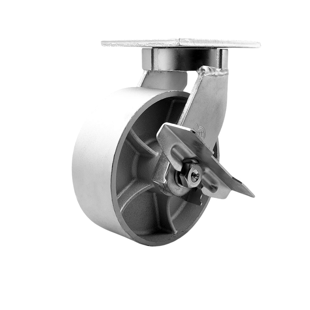 Extra Heavy Duty Kingpinless 8” x 3” Semi Steel Cast Iron Swivel Caster with Side Lock Brake for Cranes, Gantries, Hoists, and Winches – 2,500 lbs Per Caster - Service Caster Brand — photo 1