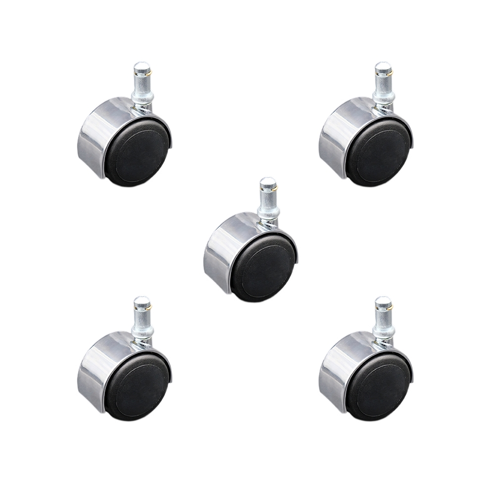 2 Inch Office Chair Stem Casters Set of 5 - Bright Chrome Hooded Soft Urethane Twin Wheel with 7/16 Inch by 7/8 Inch Grip Ring Stem Casters - 375 lbs. Total Capacity - Service Caster Brand — photo 1