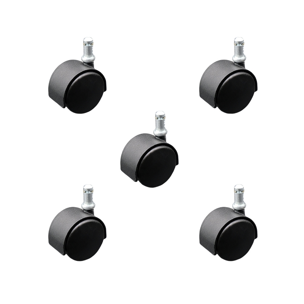 2 Inch Office Chair Stem Casters Set of 5 - Flat Black Hooded Nylon Twin Wheel with 7/16 Inch by 7/8 Inch Grip Ring Stem Casters - 375 lbs. Total Capacity - Service Caster Brand — photo 1