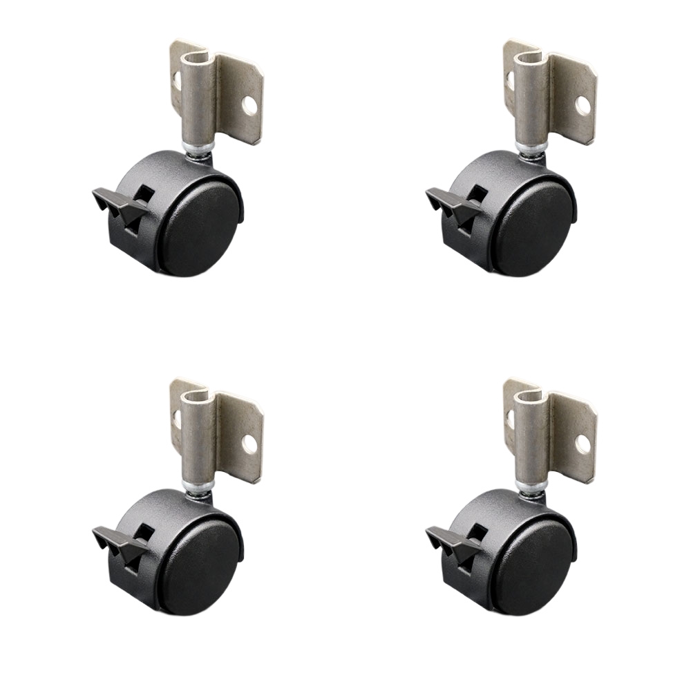 2 Inch Swivel Caster Wheels for Furniture - Nylon Flat Black Hooded Twin Wheel with Side Mount Bracket and Brake - 300 lbs. Total Capacity - Set of 4 - Service Caster Brand — photo 1