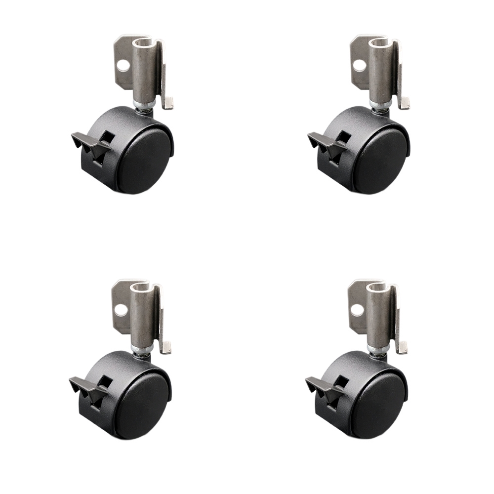 2 Inch Swivel Caster Wheels for Furniture - Nylon Flat Black Hooded Twin Wheel with Corner Mount Bracket and Brake - 300 lbs. Total Capacity - Set of 4 - Service Caster Brand — photo 1