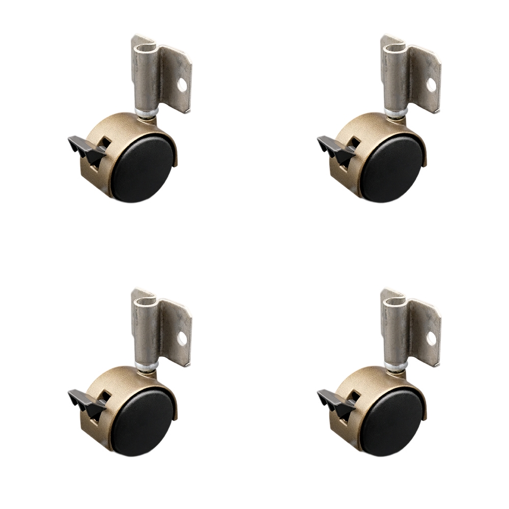 2 Inch Swivel Caster Wheels for Furniture - Nylon Windsor Antique Brass Hooded Twin Wheel with Side Mount Bracket and Brake - 300 lbs. Total Capacity - Set of 4 - Service Caster Brand — photo 1