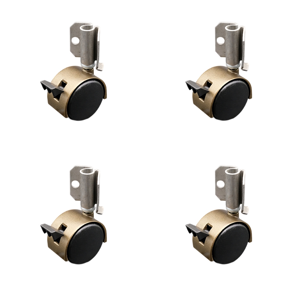 2 Inch Swivel Caster Wheels for Furniture - Nylon Windsor Antique Brass Hooded Twin Wheel with Corner Mount Bracket and Brake - 300 lbs. Total Capacity - Set of 4 - Service Caster Brand — photo 1