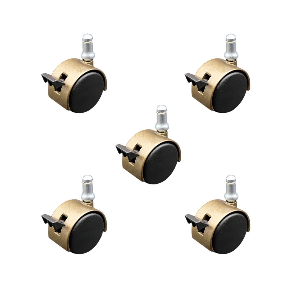 2 Inch Office Chair Stem Casters Set of 5 - Windsor Antique Hooded Nylon Twin Wheel with 7/16 Inch by 7/8 Inch Grip Ring Stem Casters and Brakes - 375 lbs. Total Capacity - Service Caster Brand — photo 1