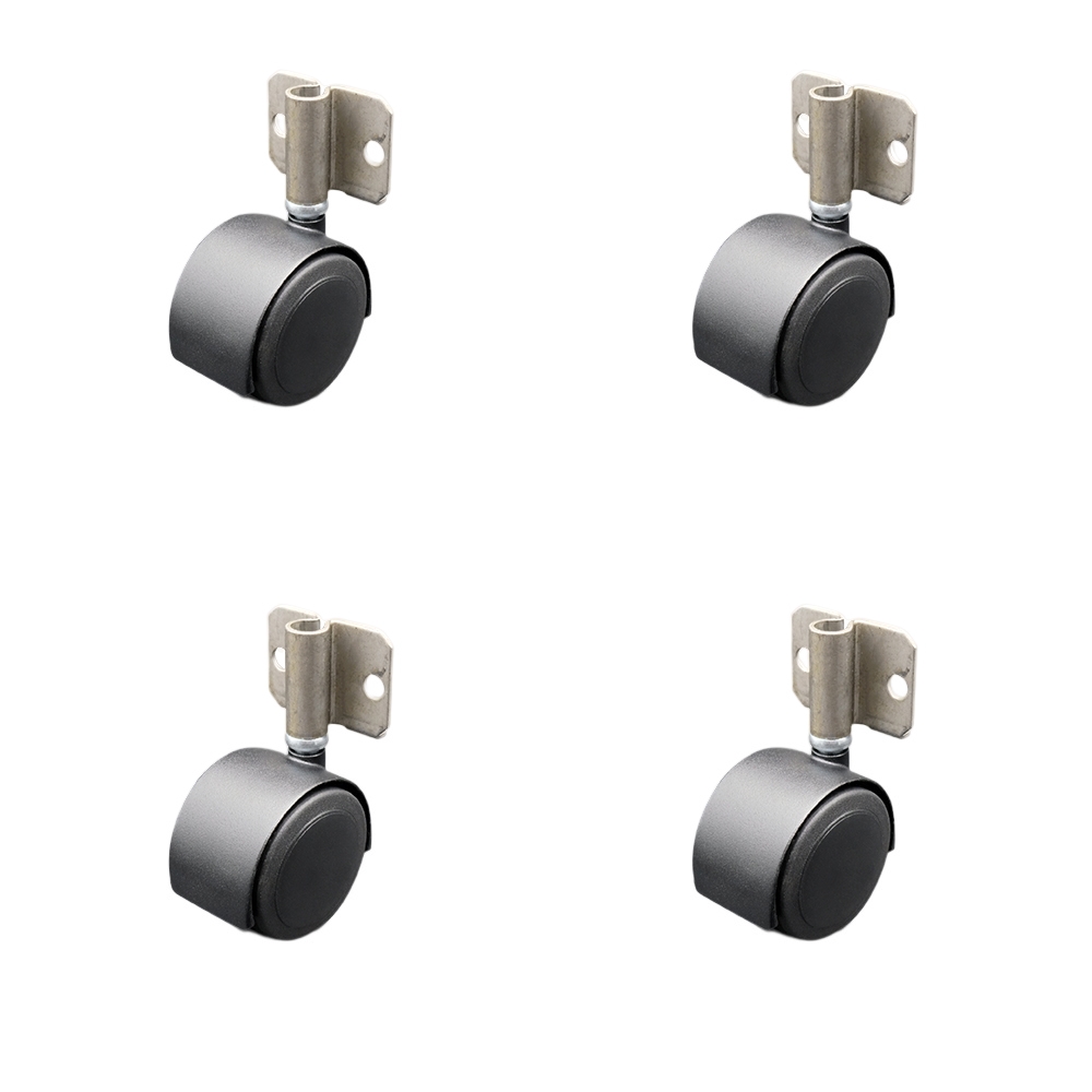 2-3/8 Inch Swivel Caster Wheels for Furniture - Urethane Flat Black Hooded Twin Wheel with Side Mount Bracket - 400 lbs. Total Capacity - Set of 4 - Service Caster Brand — photo 1
