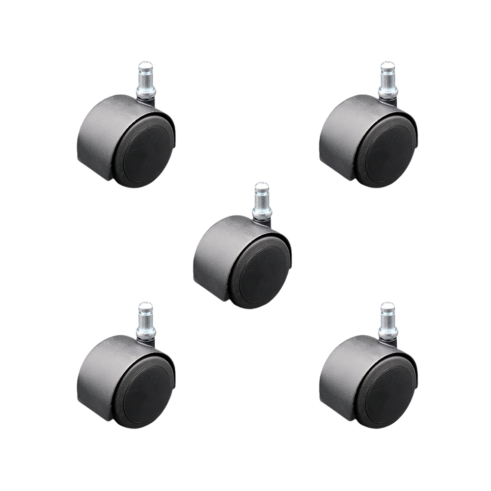 2.375 Inch Office Chair Stem Casters Set of 5 - Flat Black Hooded Soft Urethane Twin Wheel with 7/16 Inch by 7/8 Inch Grip Ring Stem Casters - 500 lbs. Total Capacity - Service Caster Brand — photo 1