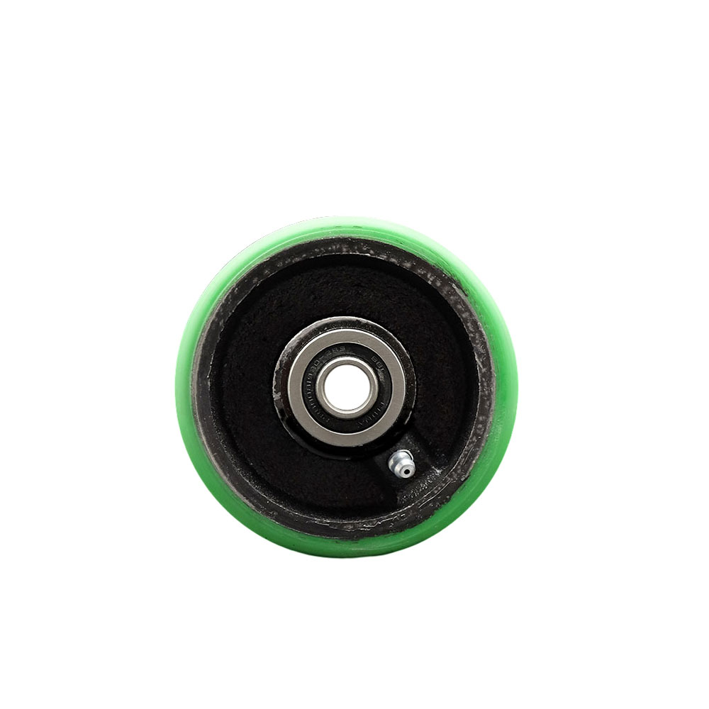 4" x 2" Green Polyurethane on Black Semi Steel Cast Iron Wheel Only with Precision Ball Bearing - 1/2" Bore - 700 lbs Capacity per Wheel  -  Service Caster Brand — photo 1