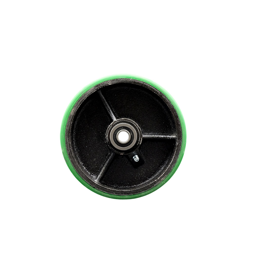 5" x 2" Green Polyurethane on Black Semi Steel Cast Iron Wheel Only with Precision Ball Bearing - 1/2" Bore - 1000 lbs Capacity per Wheel  -  Service Caster Brand — photo 1