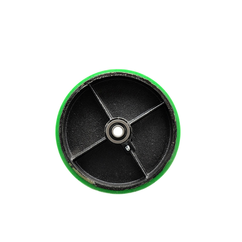 8" x 2" Green Polyurethane on Black Semi Steel Cast Iron Wheel Only with Precision Ball Bearing - 1/2" Bore - 1400 lbs Capacity per Wheel  -  Service Caster Brand — photo 1