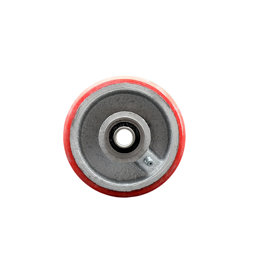 4" x 2" Red Polyurethane on Silver Semi Steel Cast Iron Wheel Only with Precision Ball Bearing - 1/2" Bore - 700 lbs Capacity per Wheel  -  Service Caster Brand — photo 1