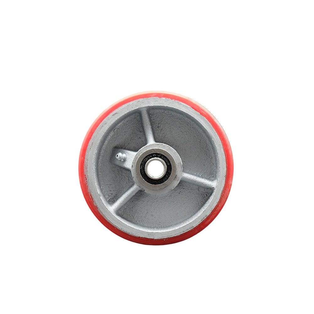 5" x 2" Red Polyurethane on Silver Semi Steel Cast Iron Wheel Only with Precision Ball Bearing - 1/2" Bore - 1000 lbs Capacity per Wheel  -  Service Caster Brand — photo 1