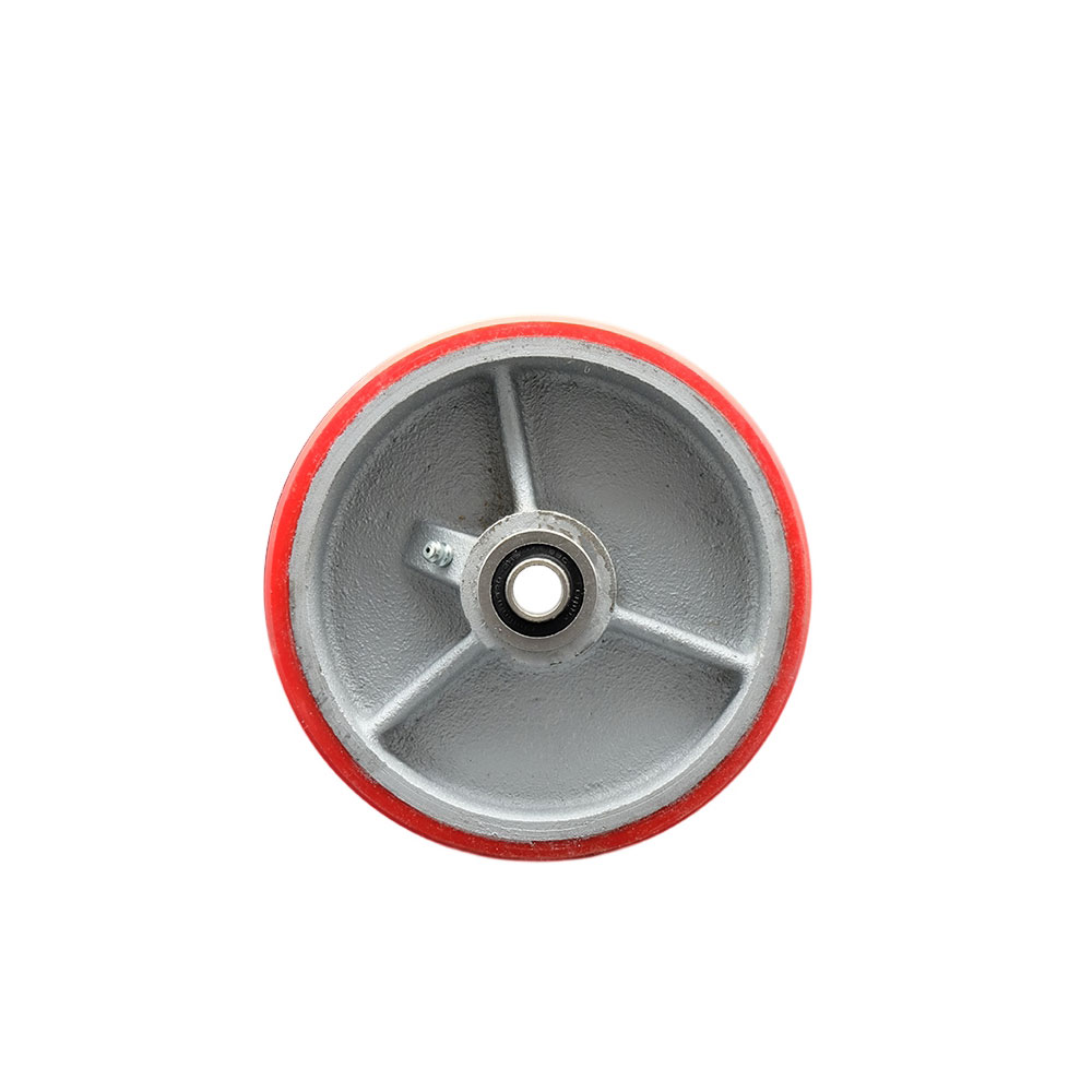 6" x 2" Red Polyurethane on Silver Semi Steel Cast Iron Wheel Only with Precision Ball Bearing - 1/2" Bore - 1200 lbs Capacity per Wheel  -  Service Caster Brand — photo 1