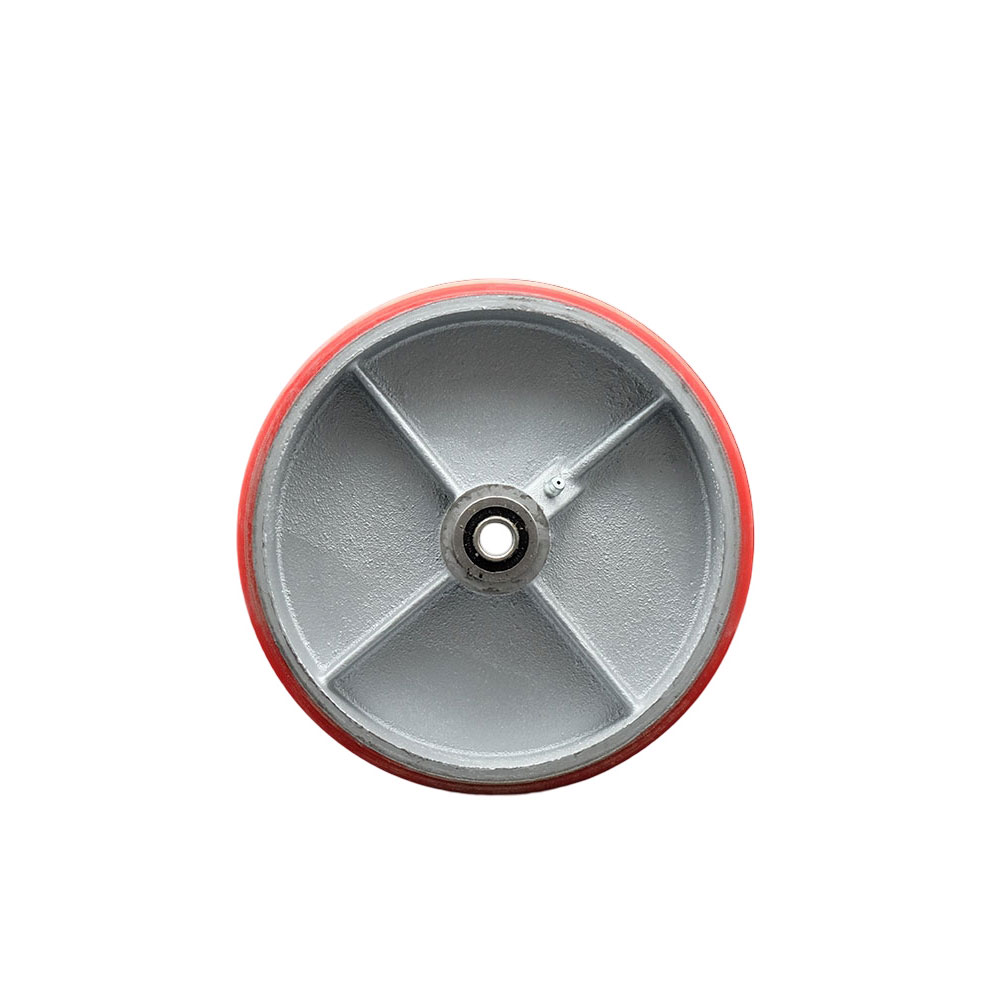 8" x 2" Red Polyurethane on Silver Semi Steel Cast Iron Wheel Only with Precision Ball Bearing - 1/2" Bore - 1400 lbs Capacity per Wheel  -  Service Caster Brand — photo 1