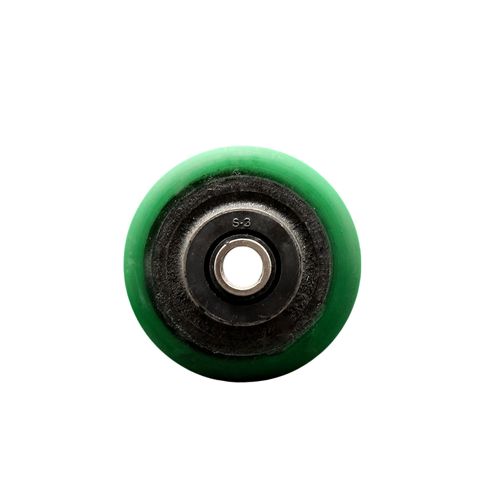 3-1/4" x 2" Green Polyurethane on Black Semi Steel Cast Iron Wheel Only with Roller Bearing - 1/2" Bore - 600 lbs Capacity per Wheel  -  Service Caster Brand — photo 1