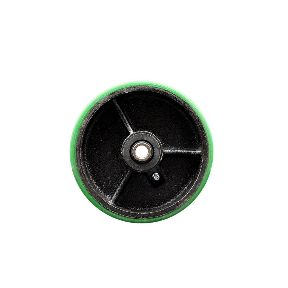 5" x 2" Green Polyurethane on Black Semi Steel Cast Iron Wheel Only with Roller Bearing - 1/2" Bore - 1000 lbs Capacity per Wheel  -  Service Caster Brand — photo 1