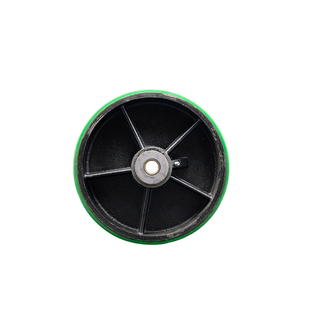 10" x 3" Green Polyurethane on Black Semi Steel Cast Iron Wheel Only with Roller Bearing - 3/4" Bore - 3000 lbs Capacity per Wheel  -  Service Caster Brand — photo 1