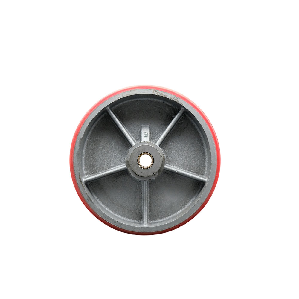 10" x 3" Red Polyurethane on Silver Semi Steel Cast Iron Wheel Only with Roller Bearing - 3/4" Bore - 3000 lbs Capacity per Wheel  -  Service Caster Brand — photo 1