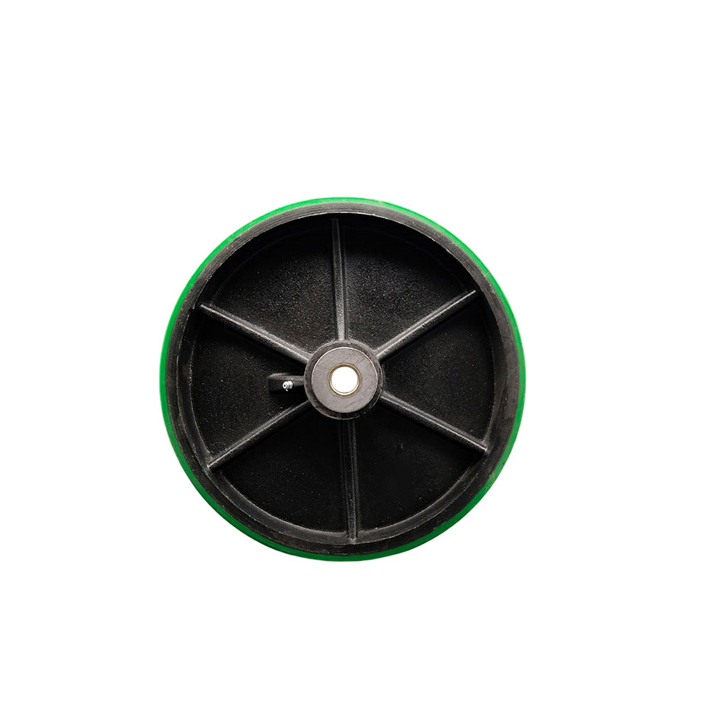 12" x 3" Green Polyurethane on Black Semi Steel Cast Iron Wheel Only with Roller Bearing - 3/4" Bore - 3500 lbs Capacity per Wheel  -  Service Caster Brand — photo 1