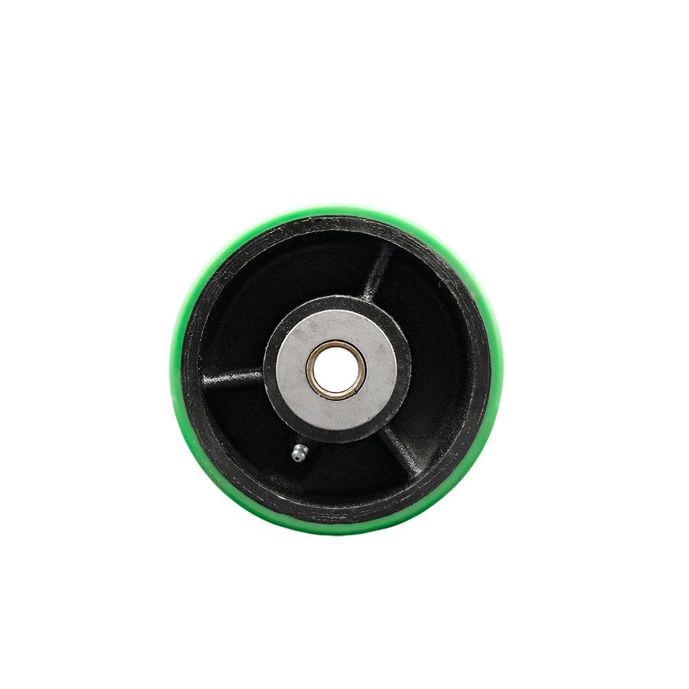 6" x 3" Green Polyurethane on Black Semi Steel Cast Iron Wheel Only with Roller Bearing - 3/4" Bore - 2000 lbs Capacity per Wheel  -  Service Caster Brand — photo 1