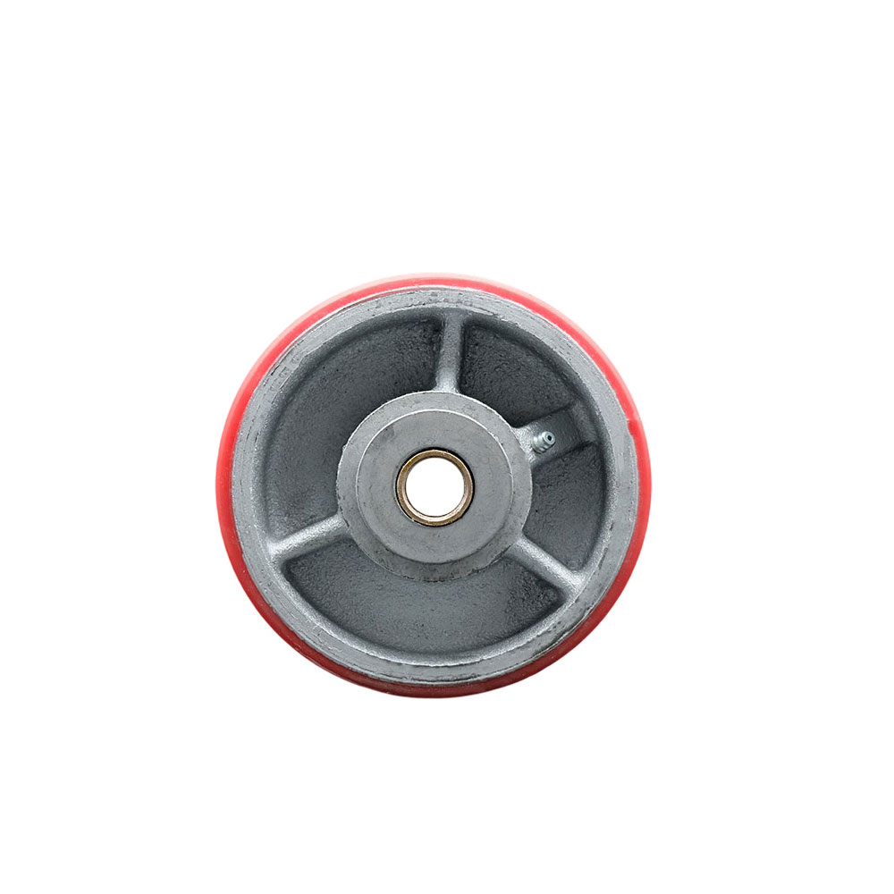6" x 3" Red Polyurethane on Silver Semi Steel Cast Iron Wheel Only with Roller Bearing - 3/4" Bore - 2000 lbs Capacity per Wheel  -  Service Caster Brand — photo 1