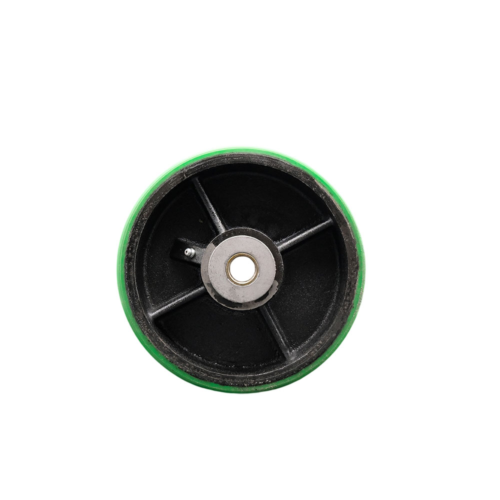 8" x 3" Green Polyurethane on Black Semi Steel Cast Iron Wheel Only with Roller Bearing - 3/4" Bore - 2500 lbs Capacity per Wheel  -  Service Caster Brand — photo 1