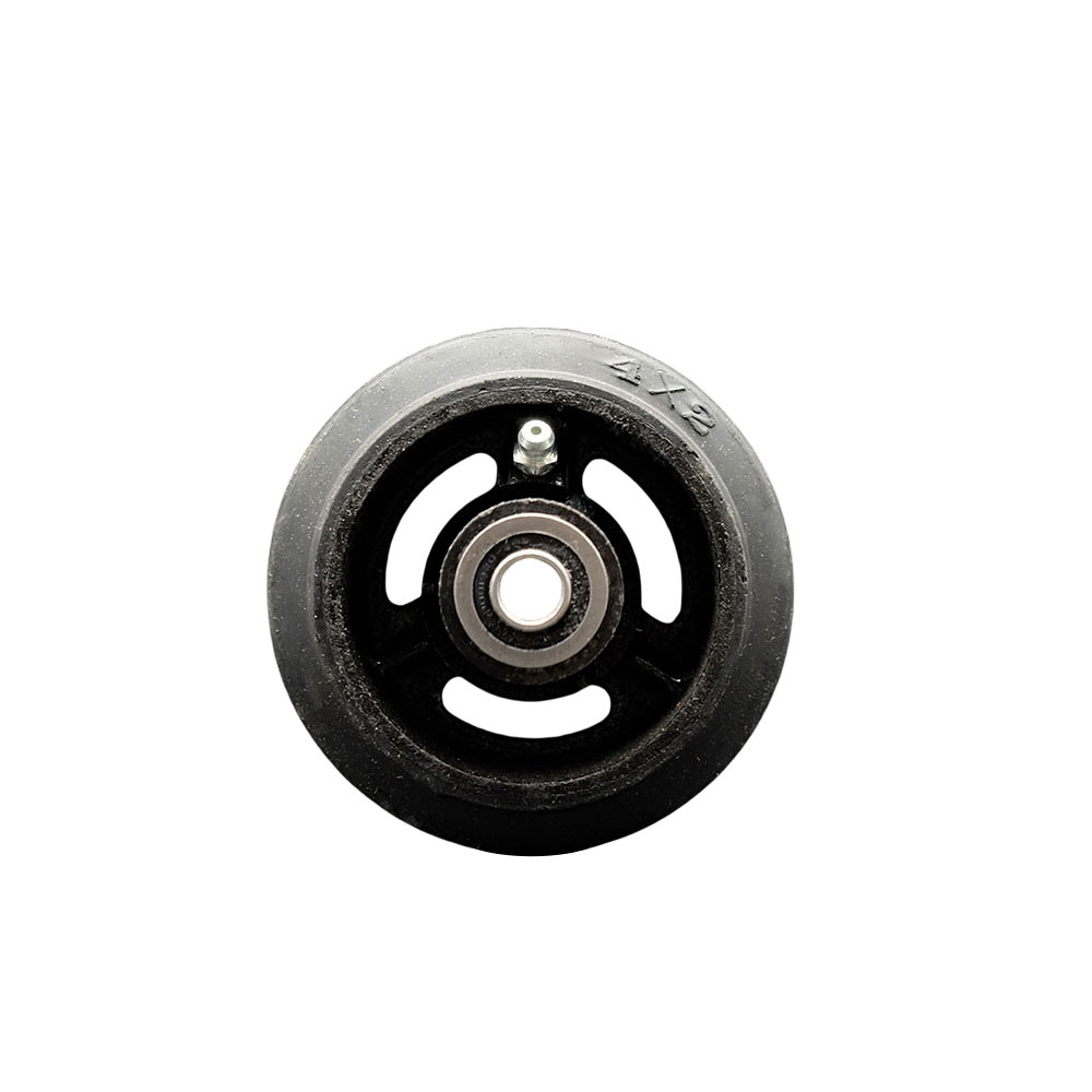 4" x 2" Rubber on Cast Iron Wheel Only with Precision Ball Bearing - 1/2" Bore - 300 lbs Capacity per Wheel  -  Service Caster Brand — photo 1