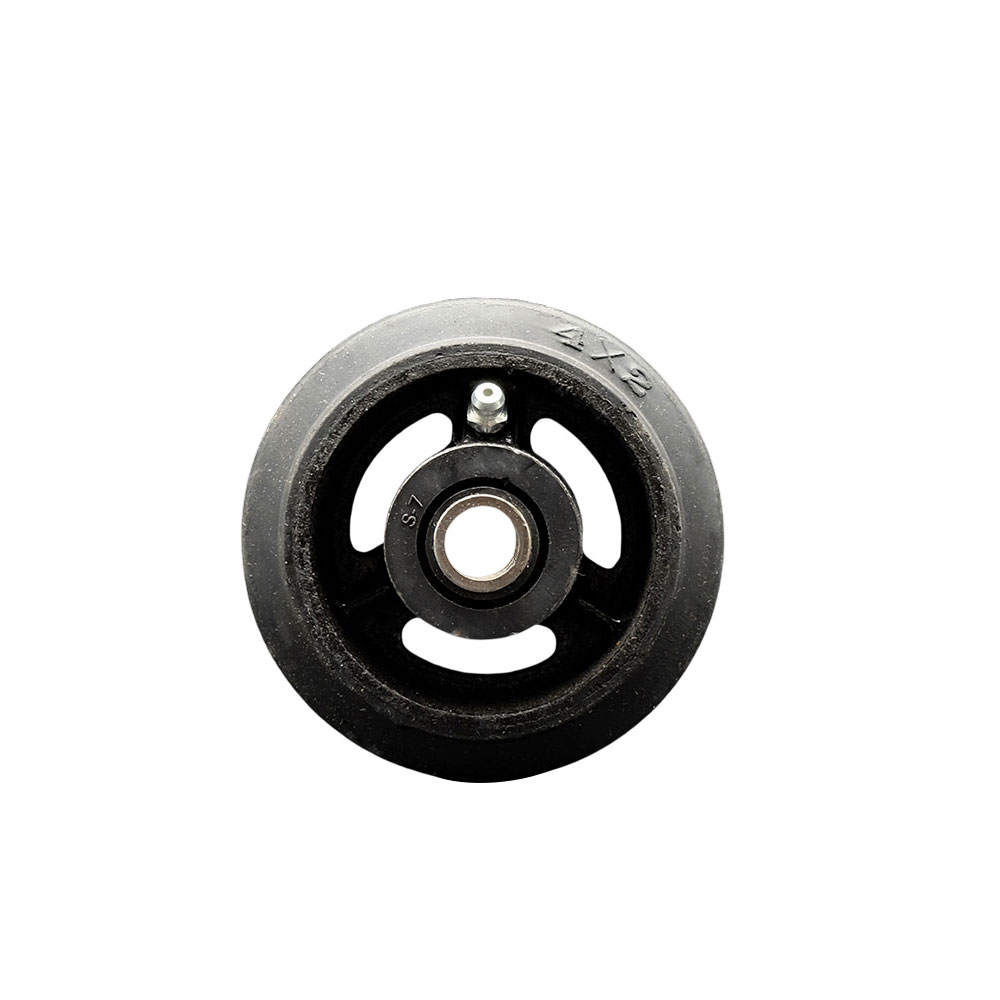 4" x 2" Rubber on Cast Iron Wheel Only with Roller Bearing - 1/2" Bore - 300 lbs Capacity per Wheel  -  Service Caster Brand — photo 1