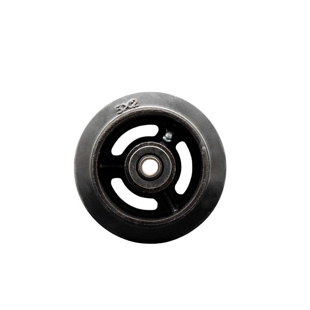 5" x 2" Rubber on Cast Iron Wheel Only with Roller Bearing - 1/2" Bore - 450 lbs Capacity per Wheel  -  Service Caster Brand — photo 1