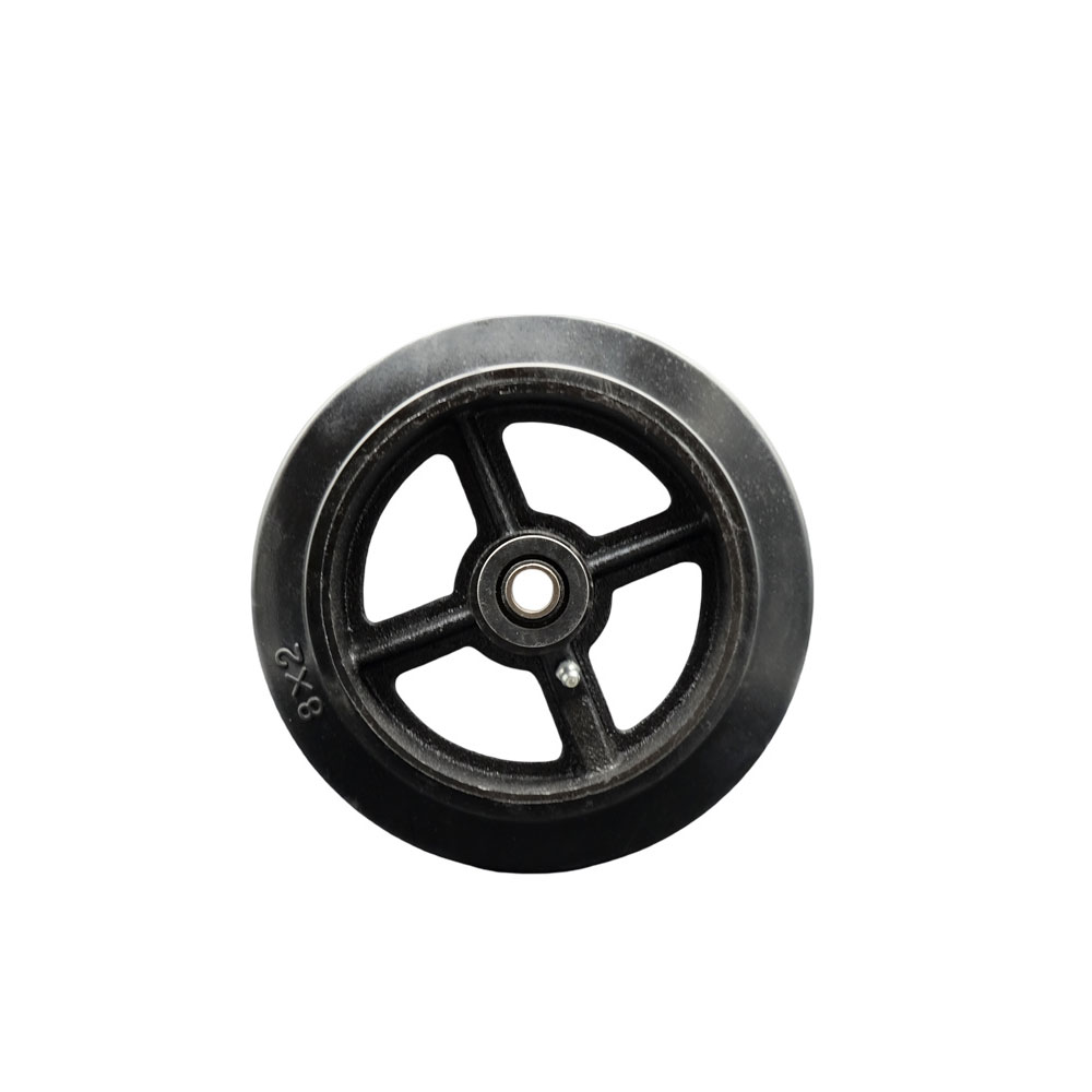 8" x 2" Rubber on Cast Iron Wheel Only with Roller Bearing - 1/2" Bore - 650 lbs Capacity per Wheel  -  Service Caster Brand — photo 1