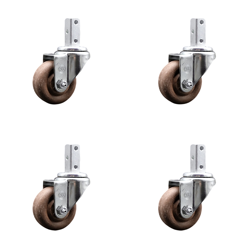 Swivel Square Stem Caster Set 4 w/3” x 1.25” Brown Glass Filled Nylon Wheel-7/8” x 2” Square Stem with (3) 17/64” Diameter Mounting Holes-Includes 4 Swivel-1400 lbs. Cpty/Caster - Service Caster Brand — photo 1