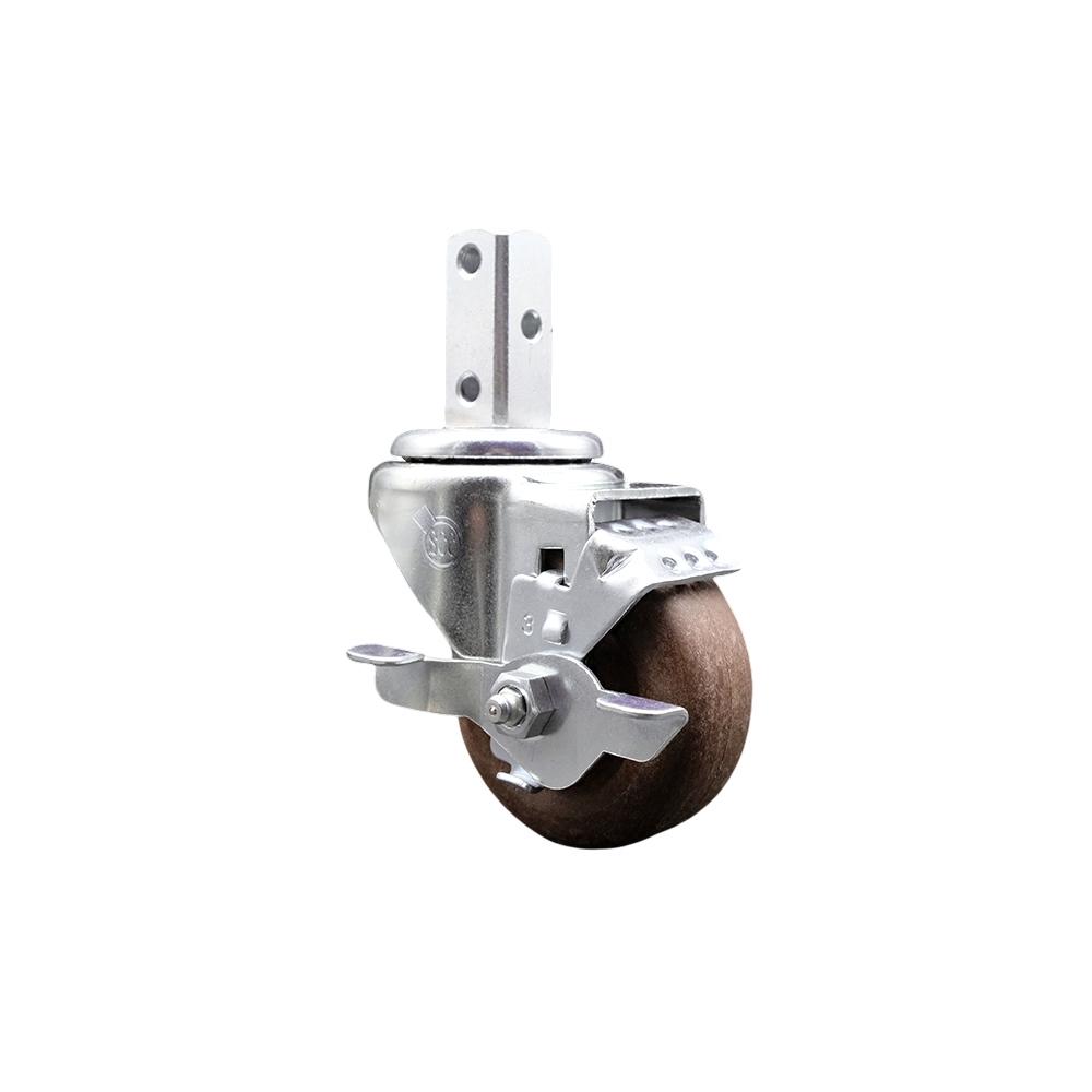 Swivel Square Stem Caster w/3” x 1.25” Brown Glass Filled Nylon Wheel – 7/8” x 2” Square Stem with (3) 17/64” Diameter Mounting Holes & Top Lock Brakes – 350lbs. Capacity/Caster – Service Caster Brand — photo 1
