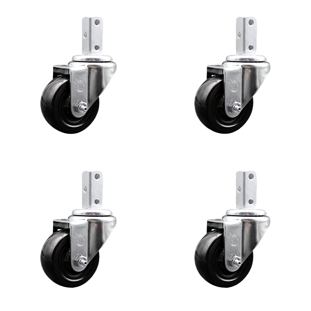 Swivel Square Stem Caster Set 4 w/3” x 1.25” Black Hard Rubber Wheel - 7/8” x 2” Square Stem with (3) 17/64” Diameter Mounting Holes - Includes 4 Swivel - 1100 lbs. Cpty/Caster - Service Caster Brand — photo 1