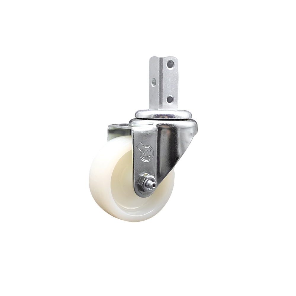 Swivel Square Stem Caster w/3” x 1.25” White Nylon Wheel – 7/8” x 2” Square Stem with (3) 17/64” Diameter Mounting Holes – 300 lbs. Capacity/Caster – Service Caster Brand — photo 1