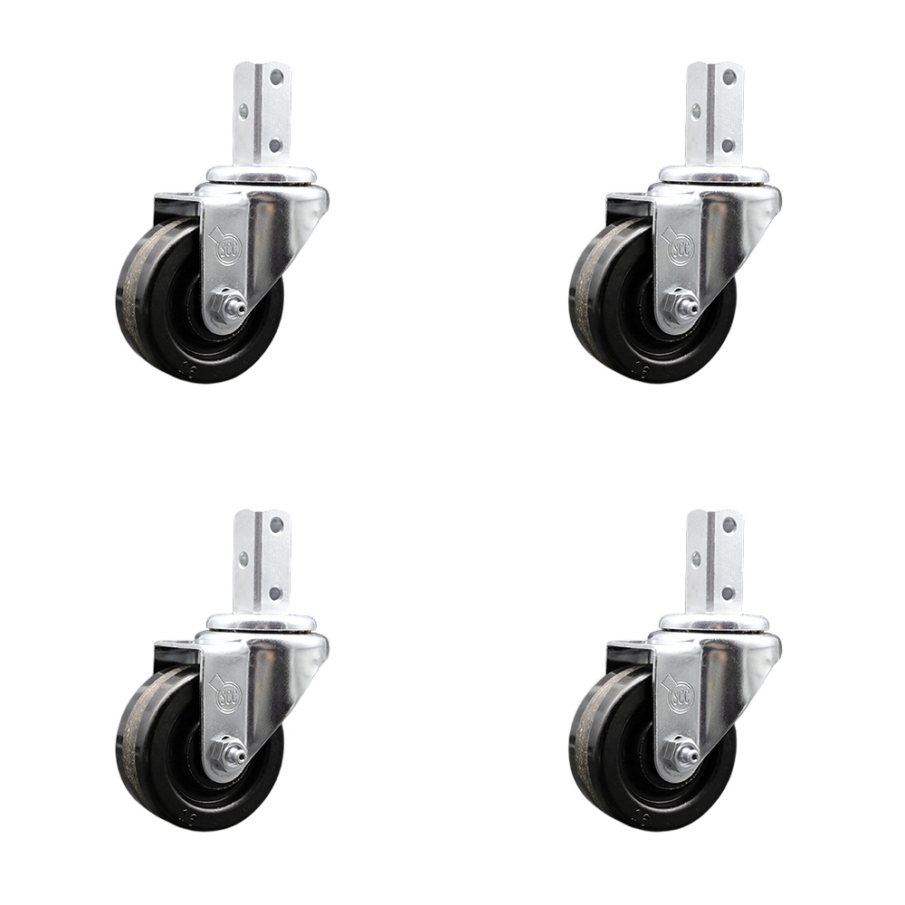 Swivel Square Stem Caster Set 4 w/3” x 1.25” Black Phenolic Wheel - 3/4” x 2” Square Stem with (3) 17/64” Diameter Mounting Holes - Includes 4 Swivel - 1200 lbs. Cpty/Caster - Service Caster Brand — photo 1