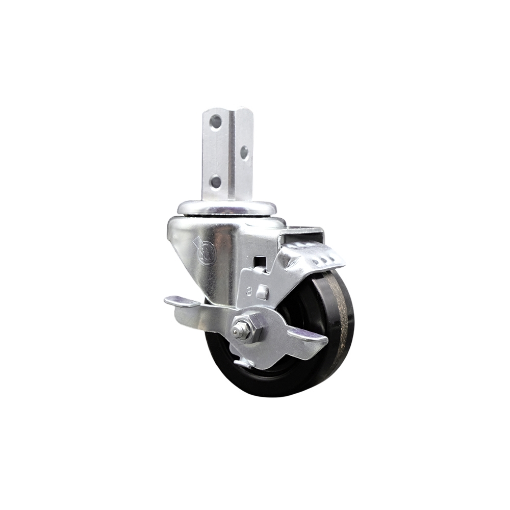 Swivel Square Stem Caster w/3” x 1.25” Black Phenolic Wheel – 3/4” x 2” Square Stem with (3) 17/64” Diameter Mounting Holes & Top Lock Brakes – 300 lbs. Capacity/Caster – Service Caster Brand — photo 1