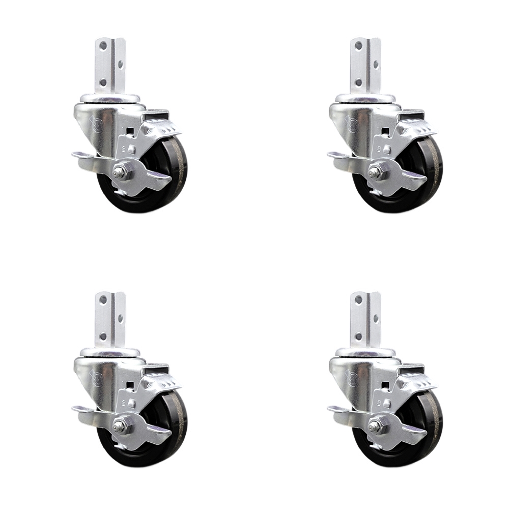 Swivel Square Stem Caster Set 4 w/3” x 1.25” Black Phenolic Wheel - 7/8” x 2” Square Stem with (3) 17/64” Diameter Mounting Holes-Includes 4 Top Lock Brakes-1200lbs. Cpty/Caster - Service Caster Brand — photo 1