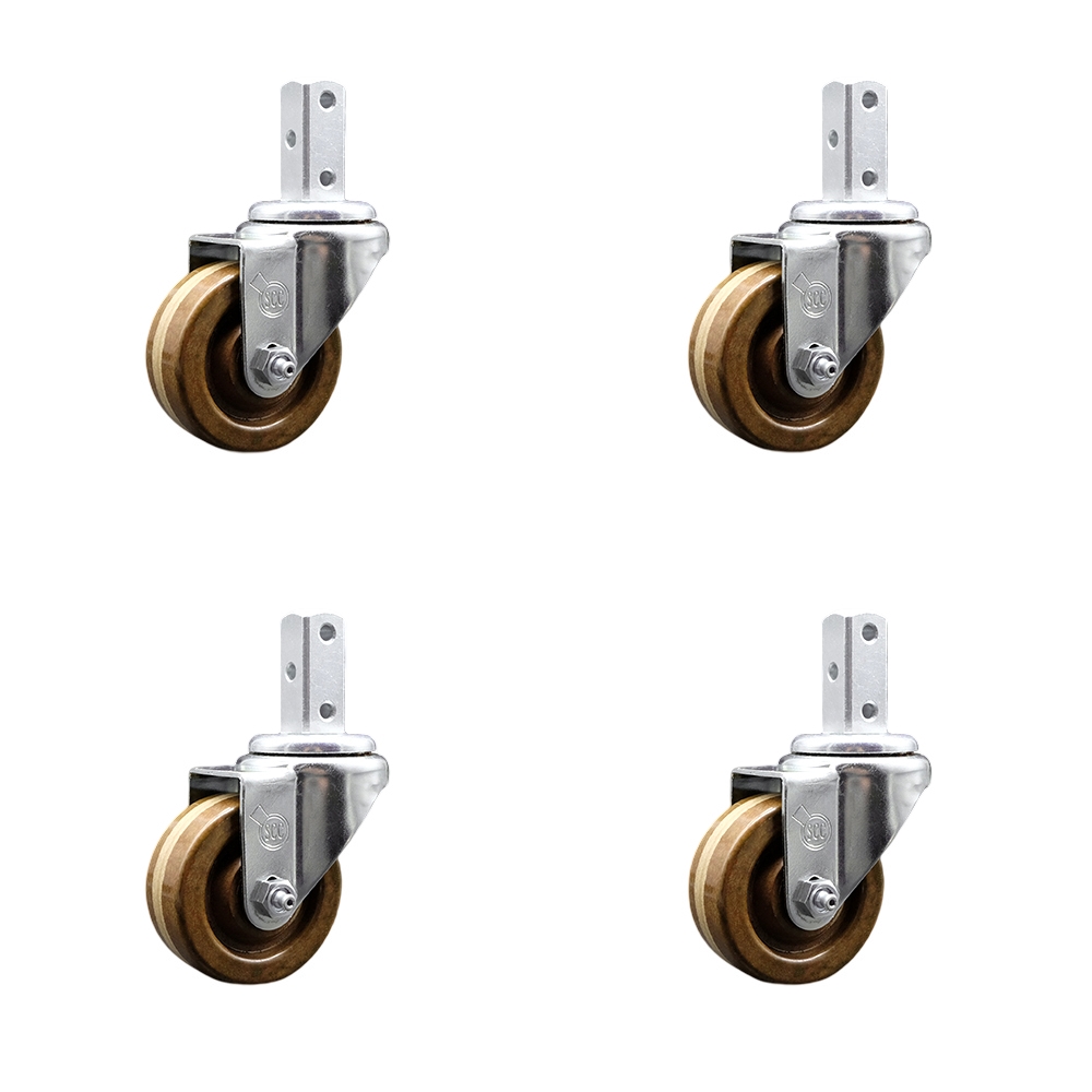 Swivel Square Stem Caster Set 4 w/3” x 1.25” Brown High Temp Phenolic Wheel-3/4” x 2” Square Stem with (3) 17/64” Diameter Mounting Holes-Includes 4 Swivel-1200 lbs. Cpty/Caster - Service Caster Brand — photo 1
