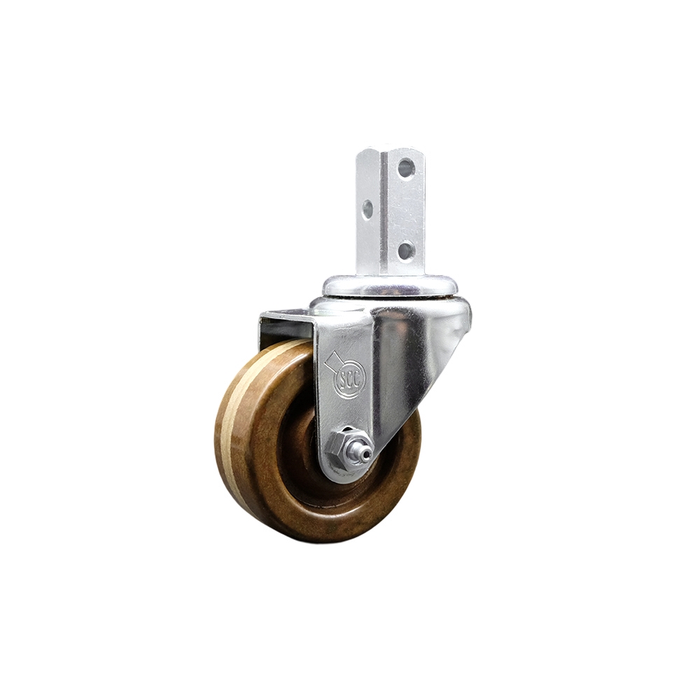 Swivel Square Stem Caster w/3” x 1.25” Brown High Temp Phenolic Wheel – 7/8” x 2” Square Stem with (3) 17/64” Diameter Mounting Holes – 300 lbs. Capacity/Caster – Service Caster Brand — photo 1
