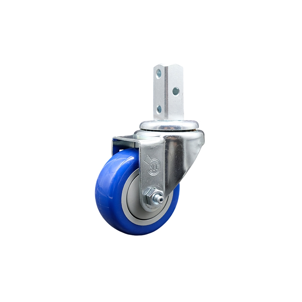 Swivel Square Stem Caster w/3” x 1.25” Blue Non-Marking Polyurethane Wheel – 3/4” x 2” Square Stem with (3) 17/64” Diameter Mounting Holes – 300 lbs. Capacity/Caster – Service Caster Brand — photo 1